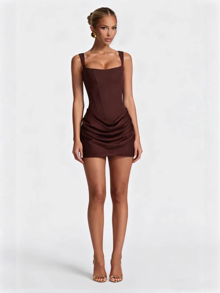 Mira™ – Mini Abito Drappeggiato con Scollo Quadrato